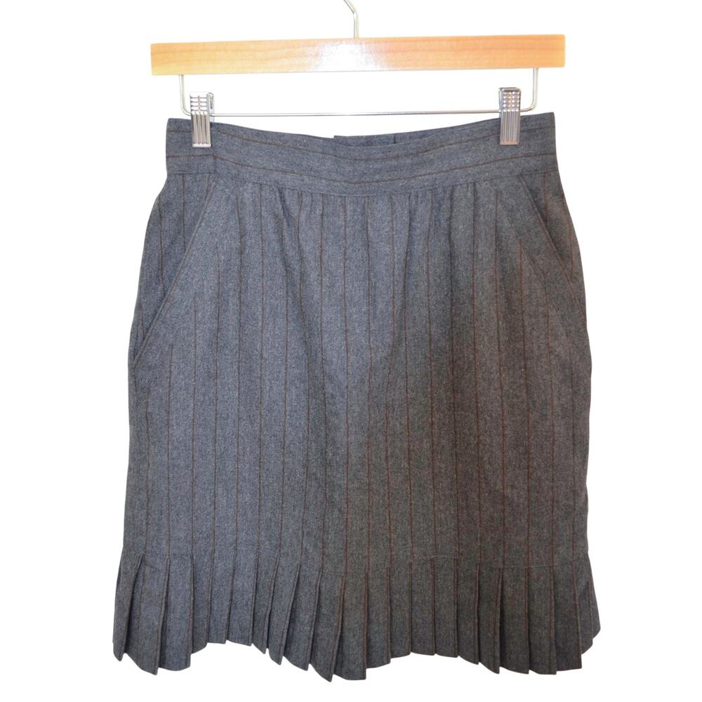 Escada Vintage Pinstripe Wool Skirt Pleated Hem